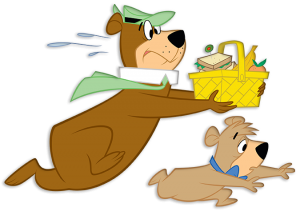 yogi bear and boo boo running away with a Picnic Basket Express