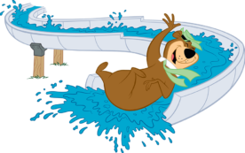 yogi bear™ sliding down a water slide