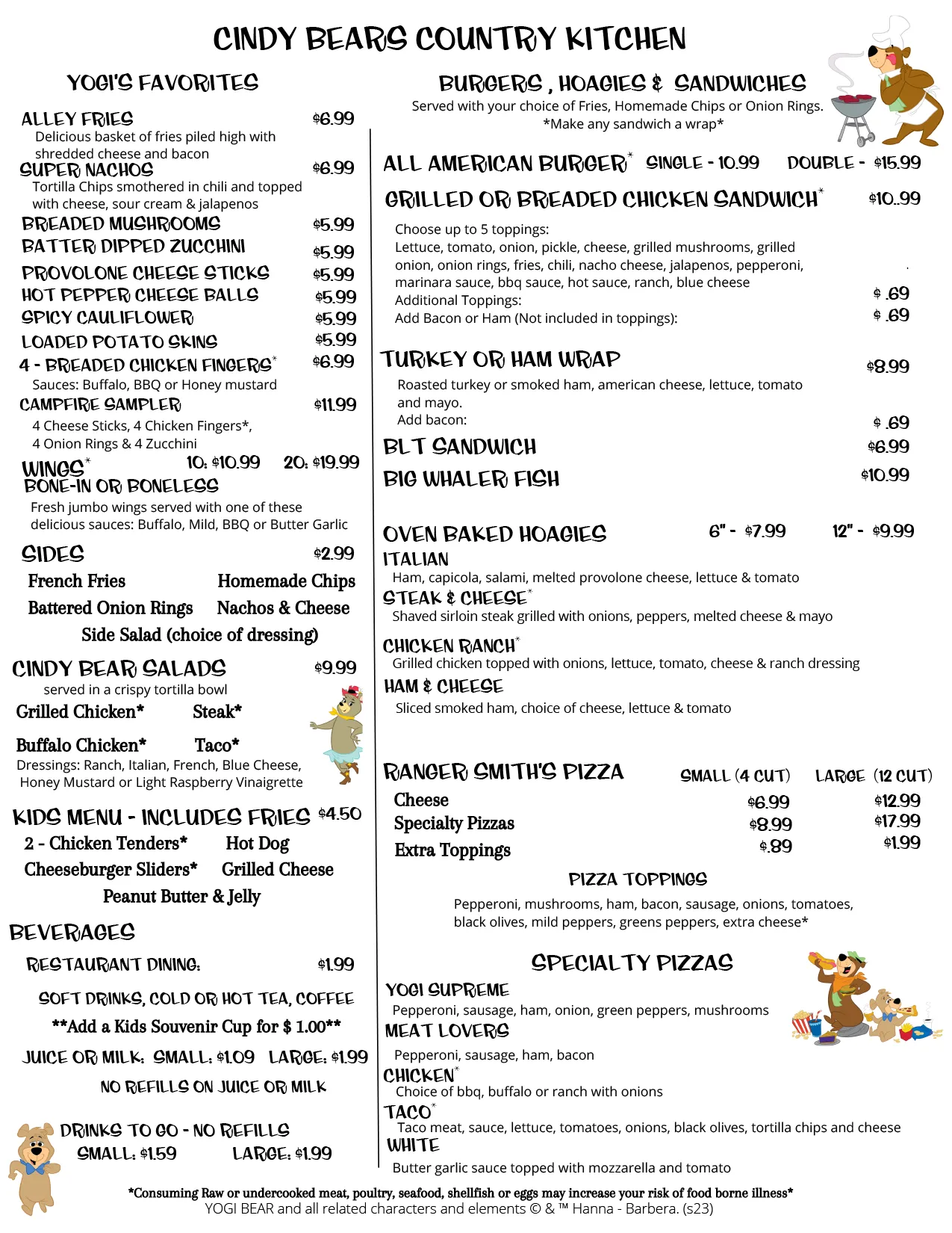 cindy bear menu - page 1